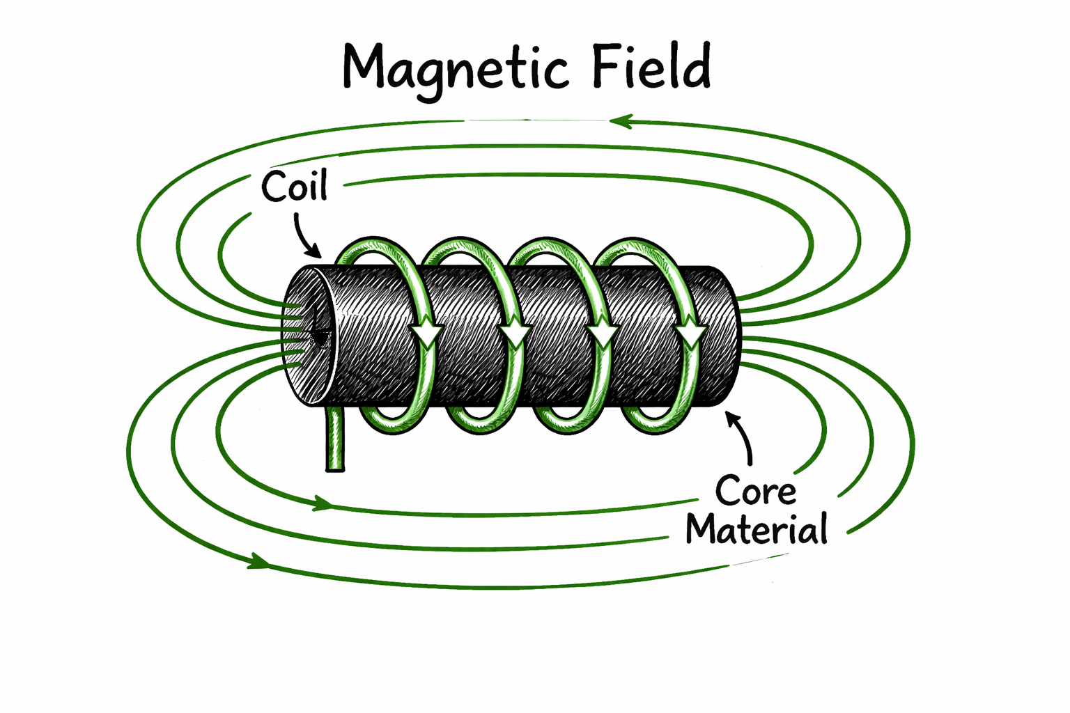 Coil inductor with magnetic field lines